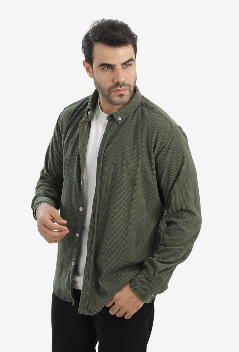 WHITE RABBIT “Slim Fit Olive Cotton Shirt for Men” - Image 2